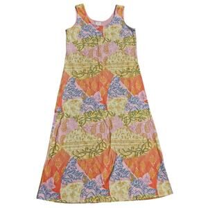 Stamp maxi jumper dress vintage Cottagecore farm womens large cotton Patchwork